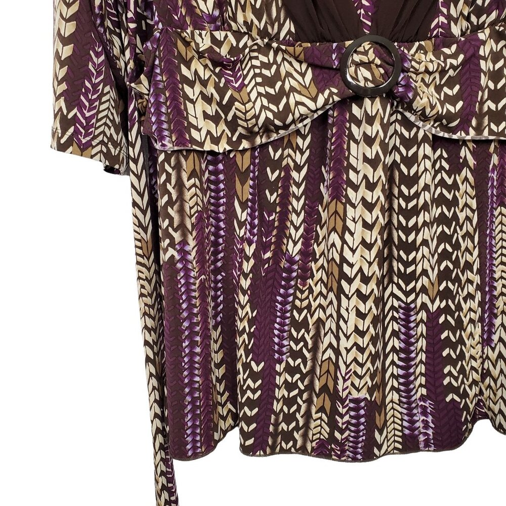 Venezia Size 22 24 Shirt Layered Stretch Jersey Tunic Tie Belt Boho Braid Print - Picture 5 of 6